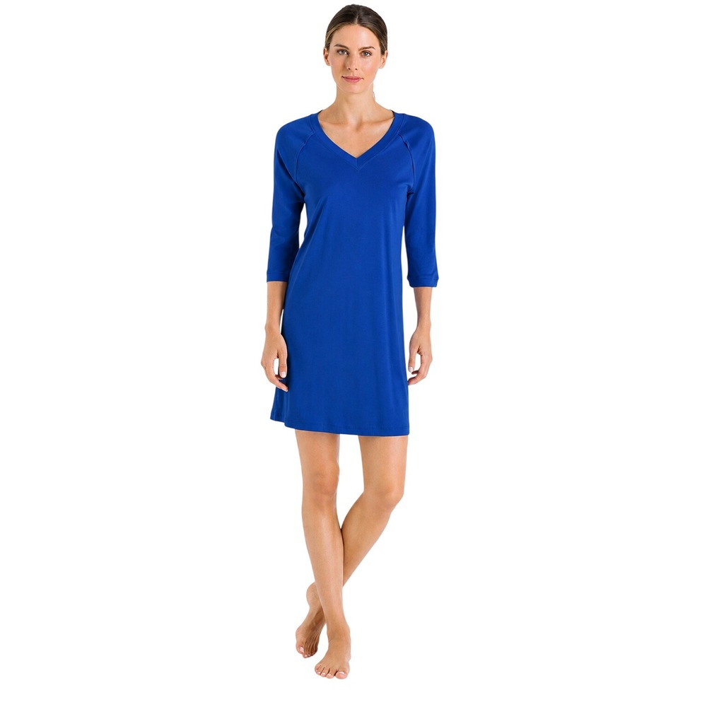 Hanro Women's Three Quarter Sleeve Sleep Gown Blue Large